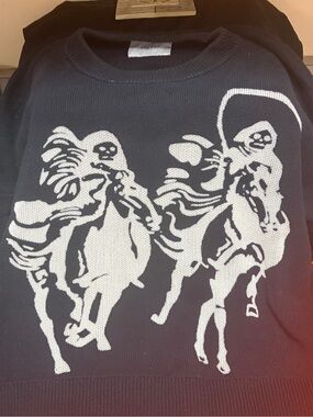 PacSun Black Crewneck Sweater with White Rider Graphic